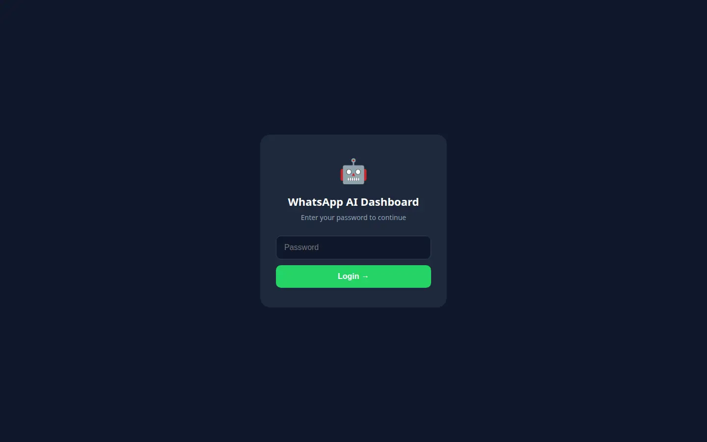 WhatsApp AI Dashboard sign-in, asking for a password to continue.